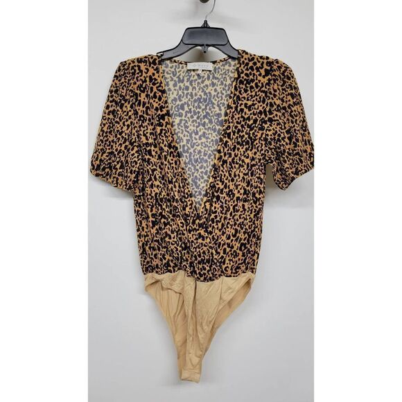 Wayf Tops - WAYF Leopard Print Deep Vneck Bodysuit